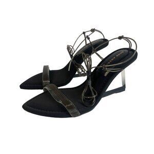 Good American‎ Womens Size 7.5 Black Ankle Strap Clear Wedge Sandal GA080N-X NEW
